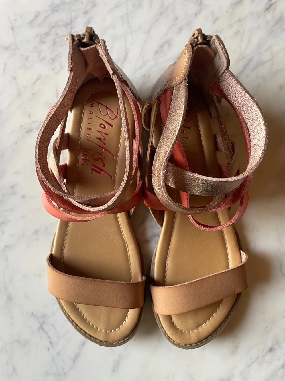 Blowfish Malibu Girls' Multi-Strap Sandals in Rose Gold and Coral